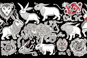 two bulls, a lion and a rabbit tattoo idea