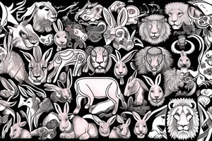 two bulls, a lion and a rabbit tattoo idea