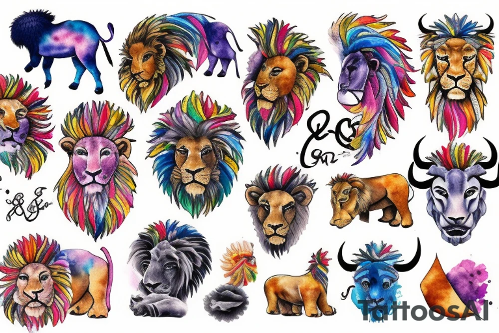 bull and lion tattoo idea