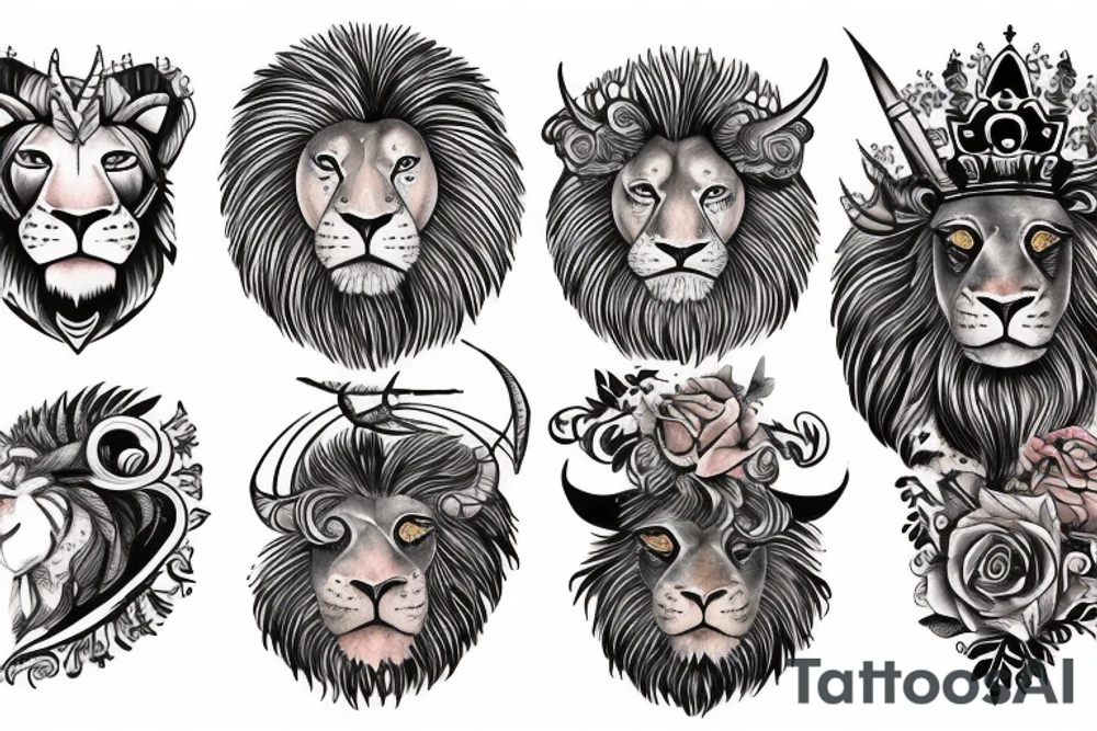 bull and lion tattoo idea