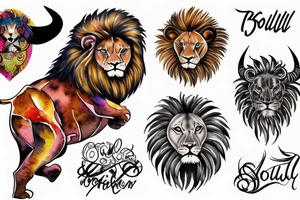 bull fights lion tattoo idea