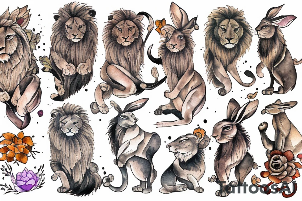 lion and hare tattoo idea