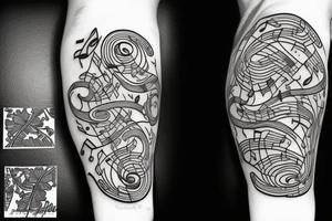 guitar with musical notes and plants tattoo idea