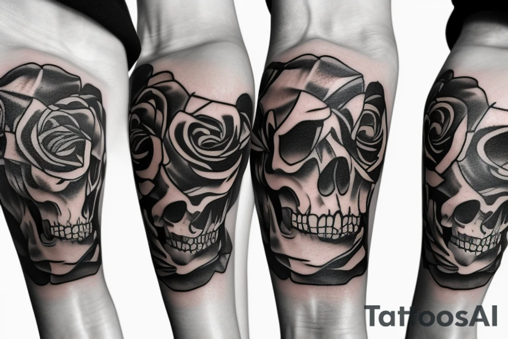 skull rose guitar flowers tattoo idea