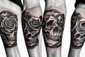 skull rose guitar flowers tattoo idea