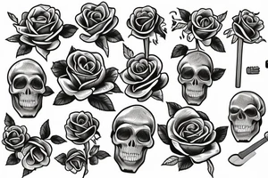 skull rose guitar flowers tattoo idea