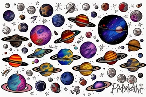 Colorful outer space with planets tattoo idea
