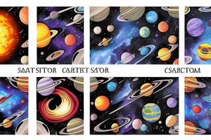 Colorful outer space with planets tattoo idea