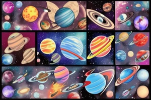 Colorful outer space with planets tattoo idea