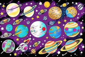 Colorful outer space with planets tattoo idea
