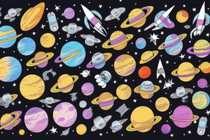 Colorful outer space with planet tattoo idea