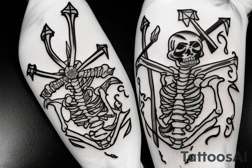 jester skeleton dragging a scythe behind him tattoo idea