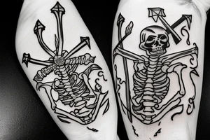 jester skeleton dragging a scythe behind him tattoo idea