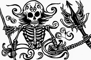 jester skeleton dragging a scythe behind him tattoo idea