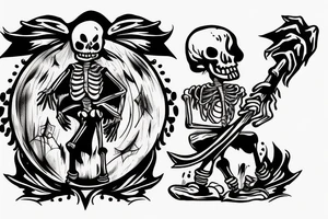 clown skeleton dragging a scythe behind him tattoo idea