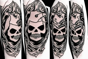 clown skeleton dragging a scythe behind him tattoo idea