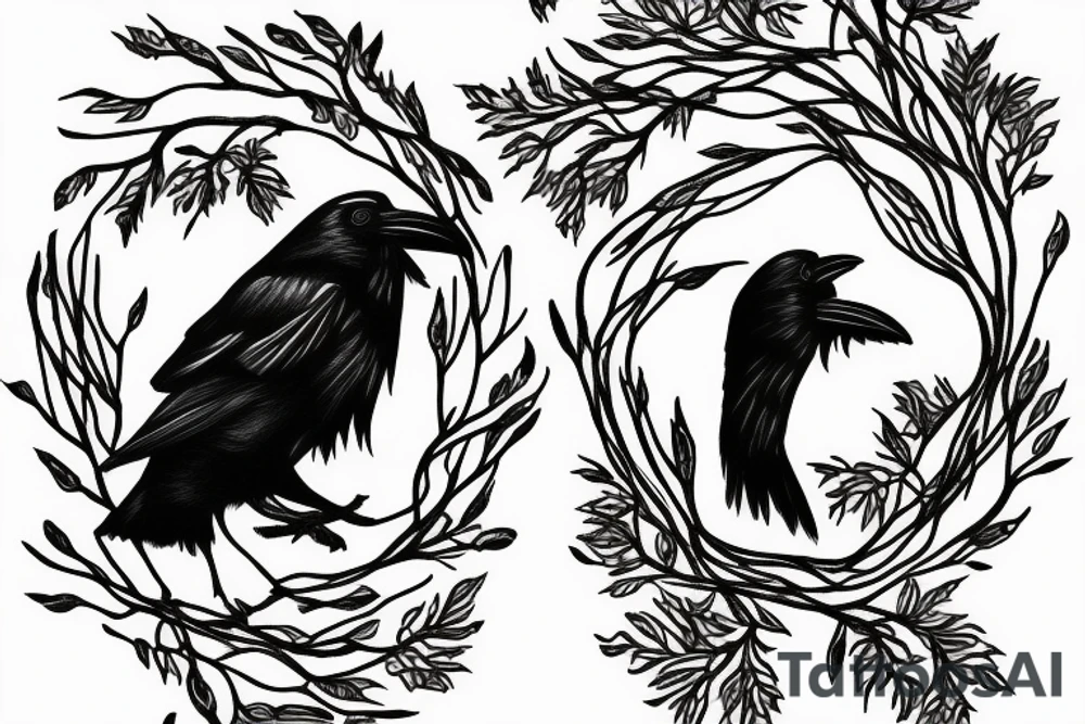 a couple of ravens in a branch tattoo idea
