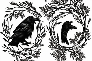 a couple of ravens in a branch tattoo idea