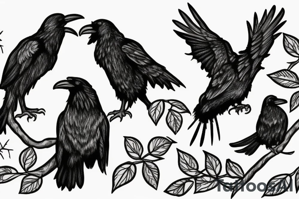 a couple of ravens in a branch tattoo idea