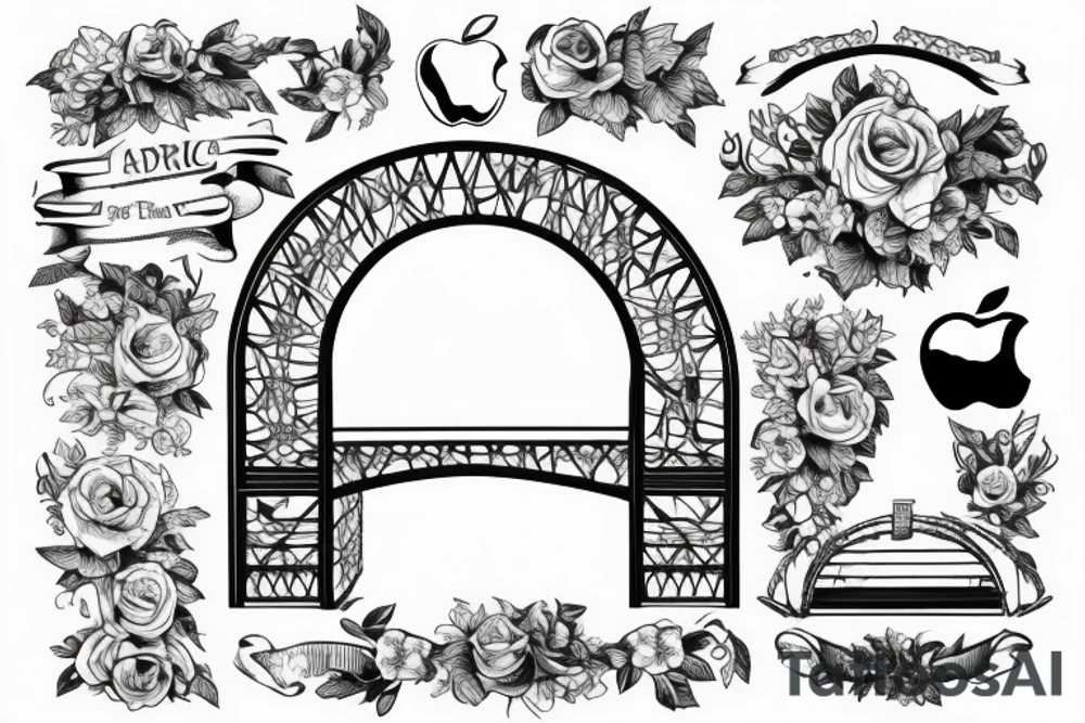 An arched bridge over an apple tattoo idea