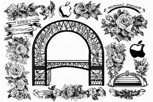 An arched bridge over an apple tattoo idea