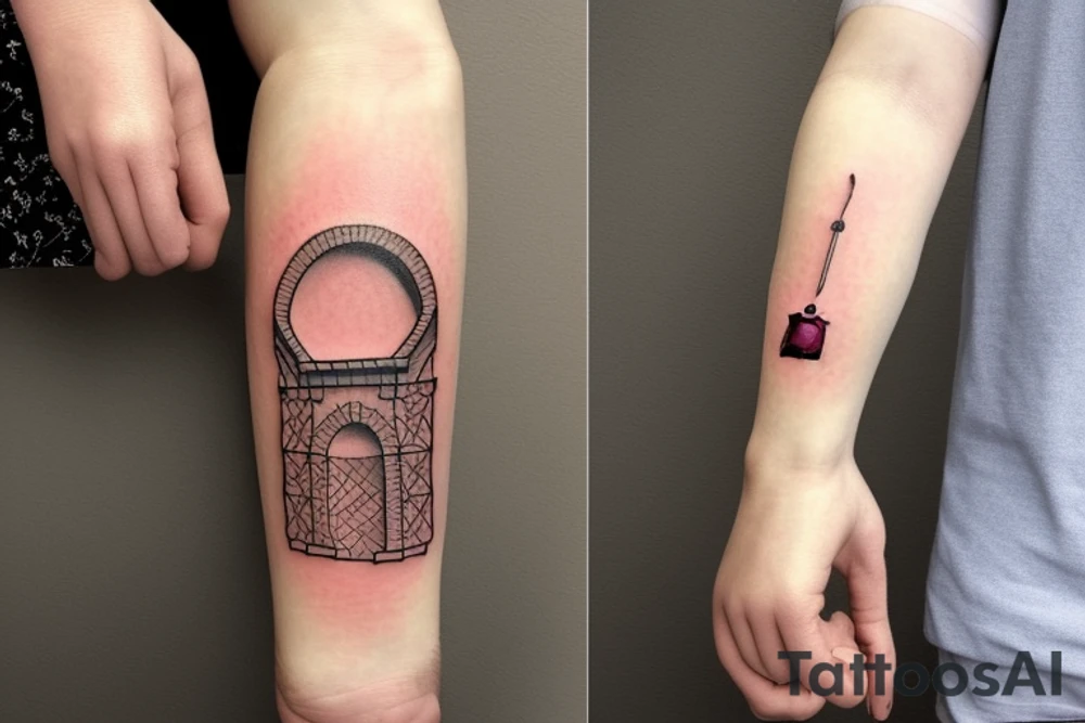 An arched bridge over an apple tattoo idea