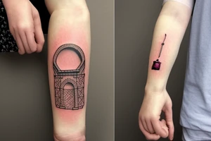 An arched bridge over an apple tattoo idea
