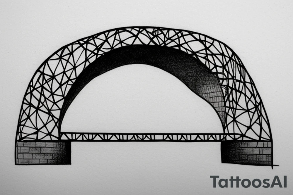 A bridge arching over an apple on the way to school tattoo idea