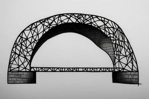 A bridge arching over an apple on the way to school tattoo idea