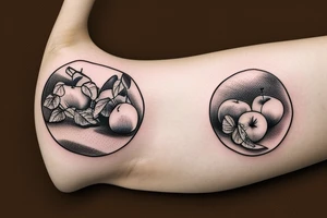 A bridge arching over an apple on the way to school tattoo idea