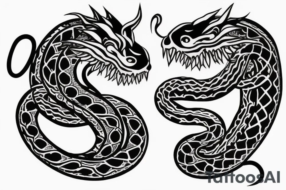 Two headed woman world serpent dragon tattoo idea