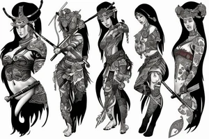 Viking goddess fighting samurai princess tattoo idea