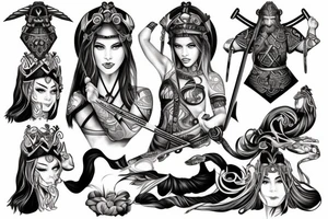 Viking goddess fighting samurai princess tattoo idea