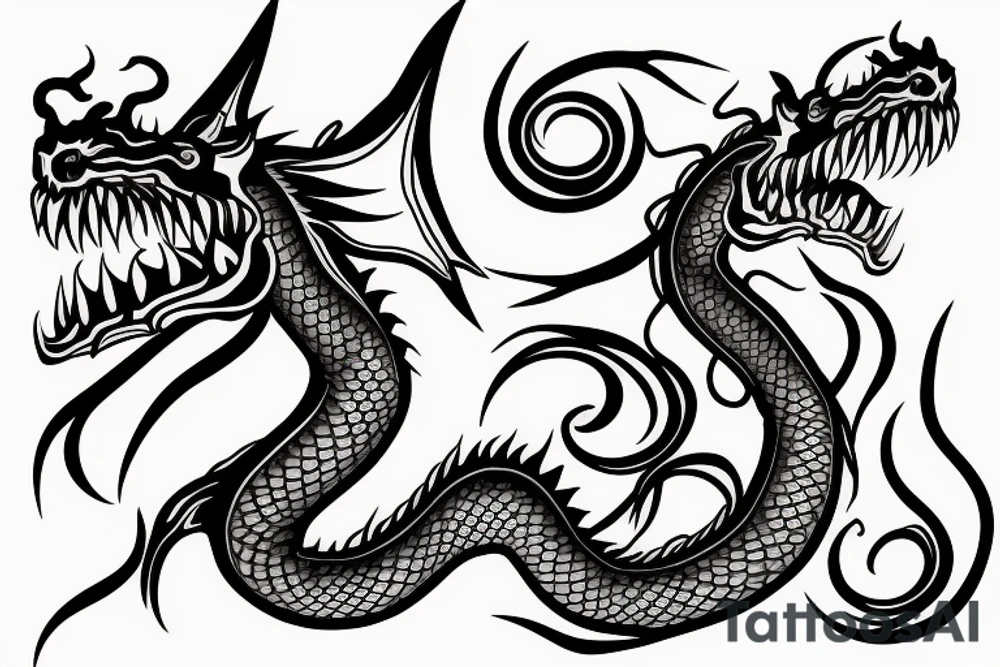 long dragon head facing tail tattoo idea