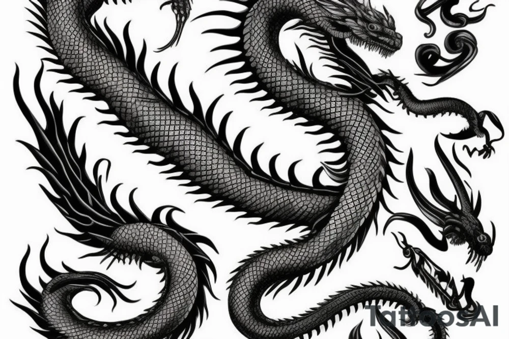 long dragon head facing tail tattoo idea