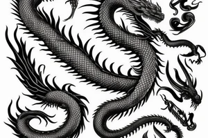 long dragon head facing tail tattoo idea