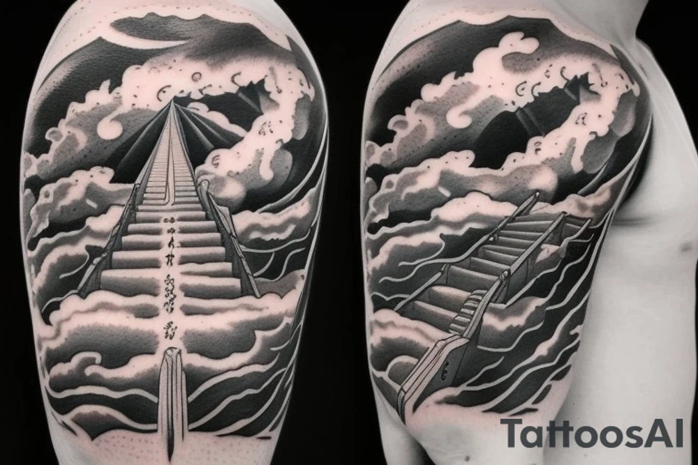 Ship splitting ocean, stairway to heaven tattoo idea