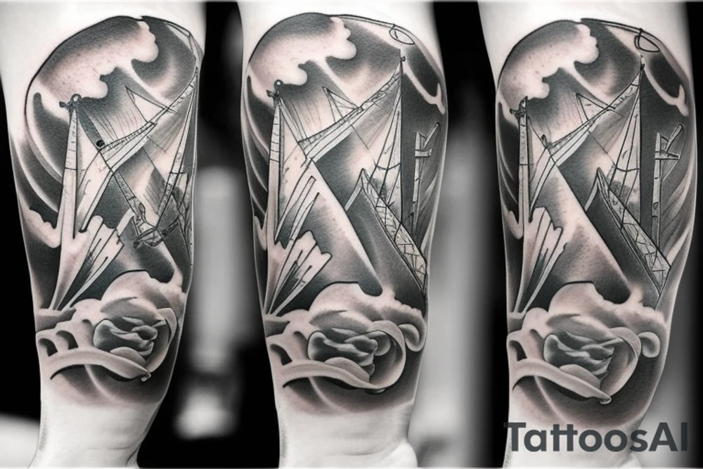 Ship splitting ocean, stairway to heaven tattoo idea