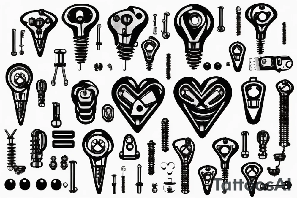 machine heart, built anatomically but with bolts and screws tattoo idea