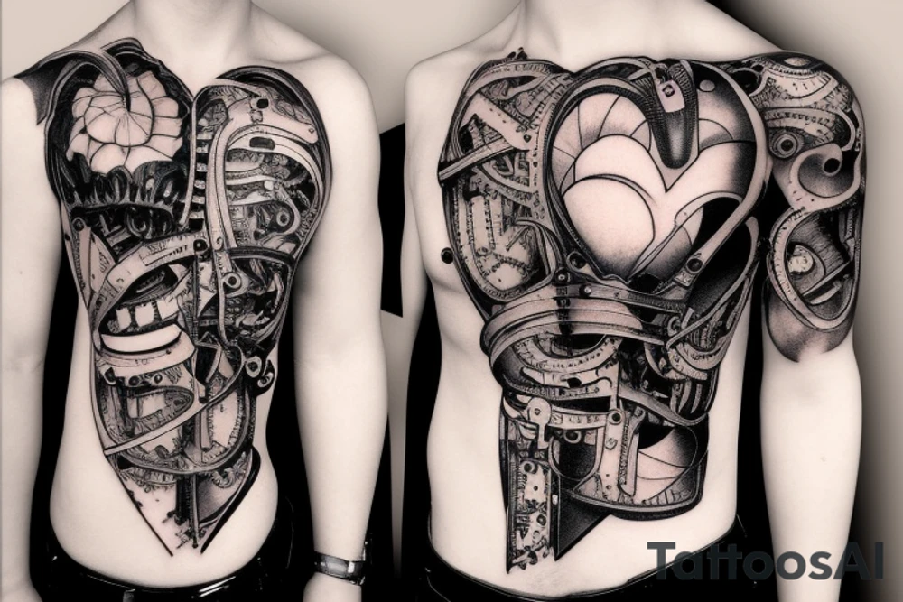 machine heart, built anatomically but with bolts and screws tattoo idea