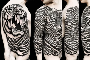 aggressive tiger, sleeve/chest piece tattoo idea