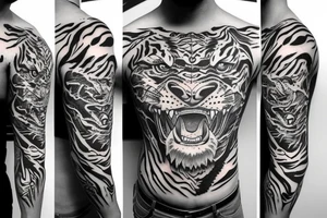 aggressive tiger, sleeve/chest piece tattoo idea