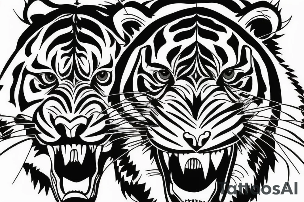 aggressive tiger, sleeve/chest piece tattoo idea