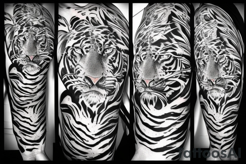 aggressive tiger, sleeve tattoo idea