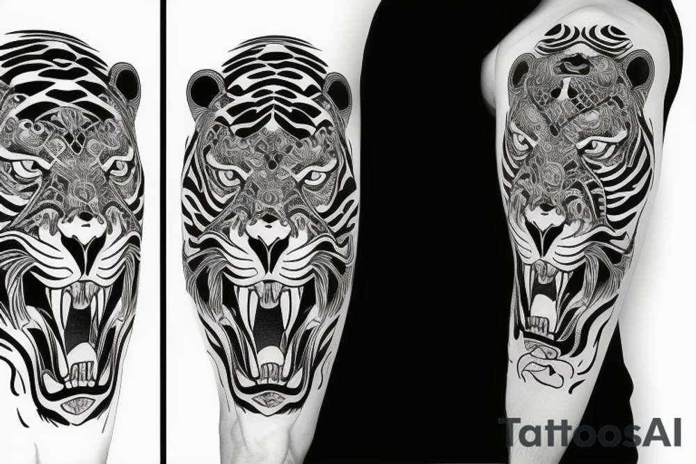 aggressive tiger, sleeve tattoo idea