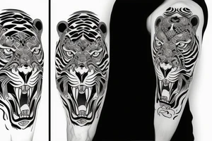 aggressive tiger, sleeve tattoo idea