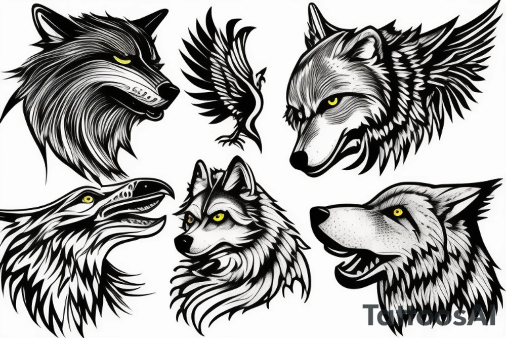 wolf and hawk tattoo idea