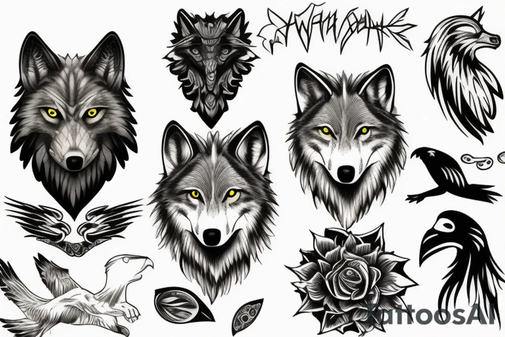 wolf and hawk tattoo idea