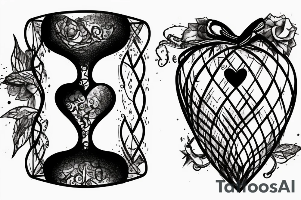 Hourglass with a caged heart on top tattoo idea