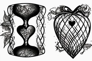 Hourglass with a caged heart on top tattoo idea